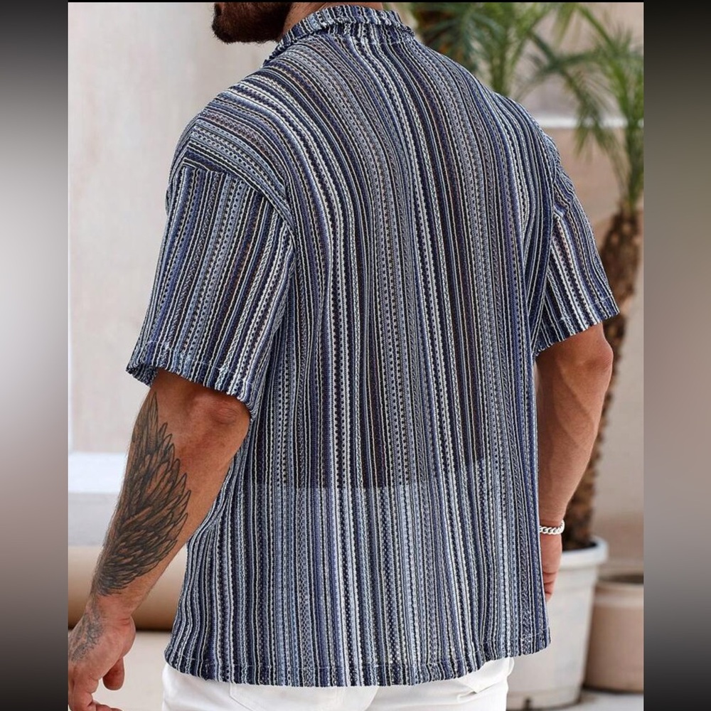 Hypemode Men's Vintage Striped Short Sleeve Casual Summer Shirt - Picture 2 of 4
